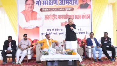 राजनांदगांव : विधानसभा अध्यक्ष डॉ. रमन सिंह ने गौ संरक्षण के लिए मवेशियों के गले एवं सींग में लगाई रेडियम पट्टी