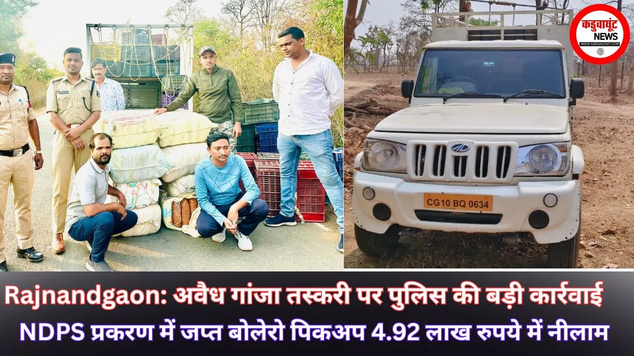 Rajnandgaon: अवैध गांजा तस्करी पर पुलिस की बड़ी कार्रवाई -NDPS प्रकरण में जप्त बोलेरो पिकअप 4.92 लाख रुपये में नीलाम