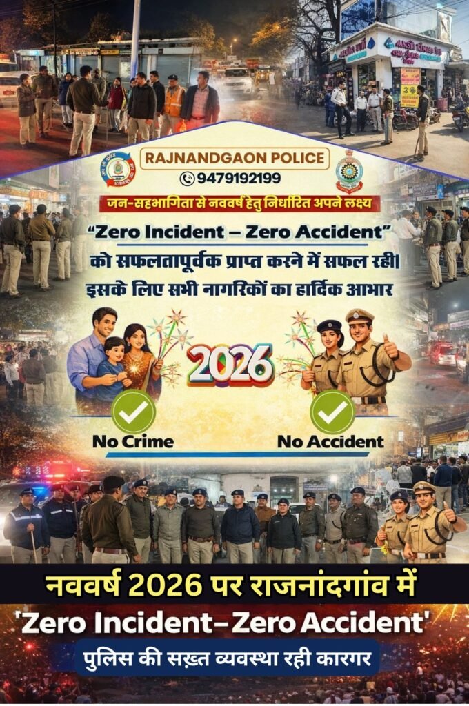 नववर्ष 2026 पर राजनांदगांव में ‘zero incident - zero accident’, पुलिस की सख़्त व्यवस्था रही कारगर